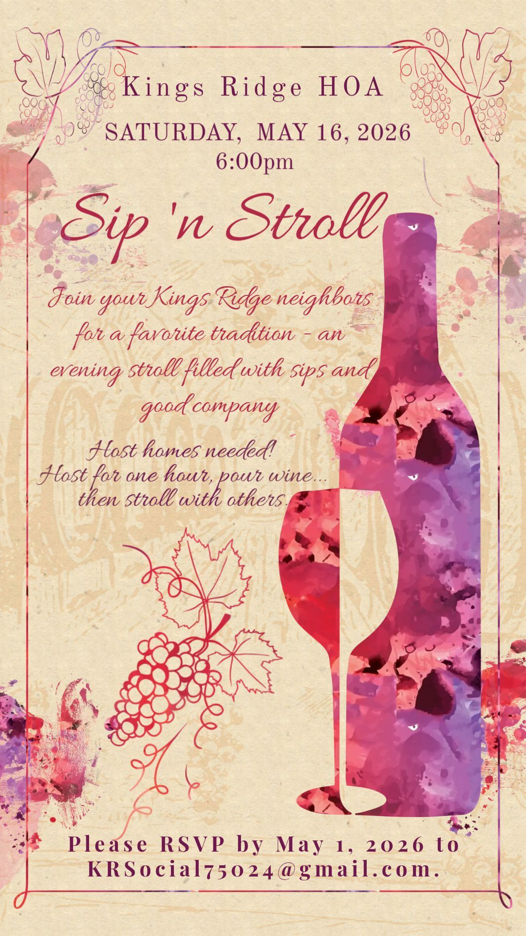 Kings Ridge Sip 'n Stroll Flyer V2 - May 16, 2026